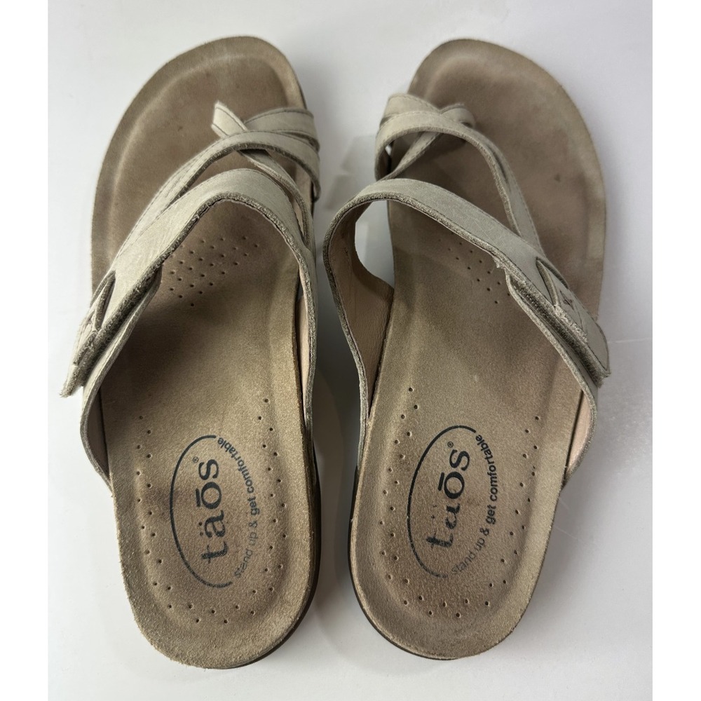 Taos The Perfect Sandals Light Beige Tan Stone Thong Toe Strappy Women's Size 10 - Picture 8 of 14
